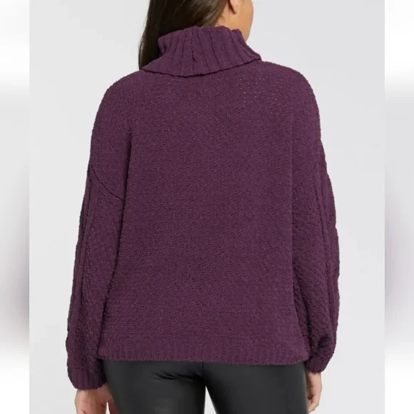 Chenille Cable Knit blackberry Wine Colored Crowl neck sweater msrp 74.00 - Picture 3 of 5